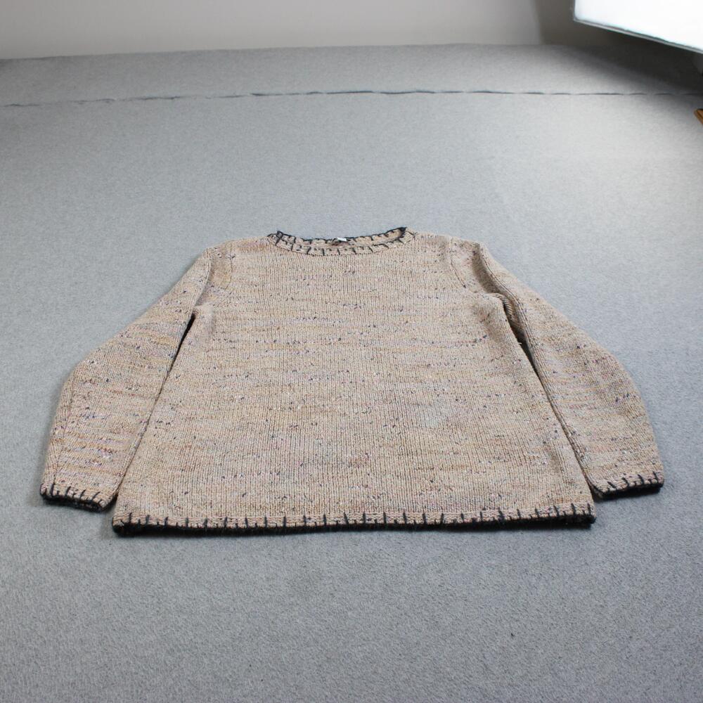 Pure Jill Sweater Women Large Beige Speckle Chunky Knit Cozy Heavyweight Classic